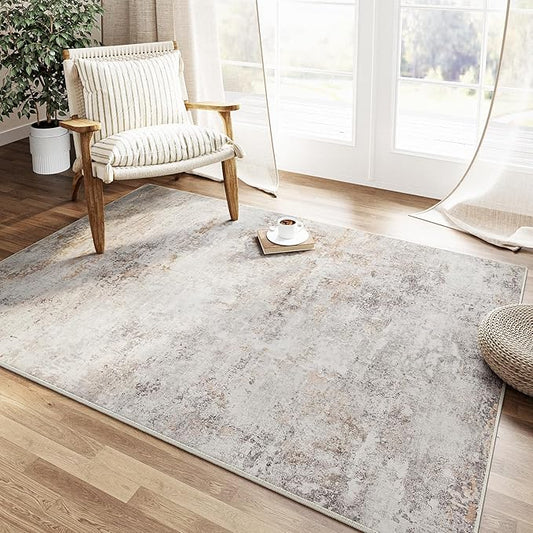 4x6 Washable Rugs Hallway Area Rug Indoor Accent Rug Abstract Non Slip Low Pile Carpet Distressed Throw Rug for Bedroom Living Room Office Dining Room Kitchen Laundry Room Bathroom