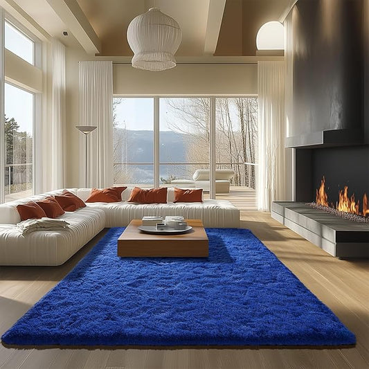 Zentavio Navy Blue Area Rugs for Living Room Boys Rugs for Bedroom 6x9 Large Shag Washable Carpet Soft Furry Fluffy Aesthetic Kids Playroom Rugs for Teen Home Decor