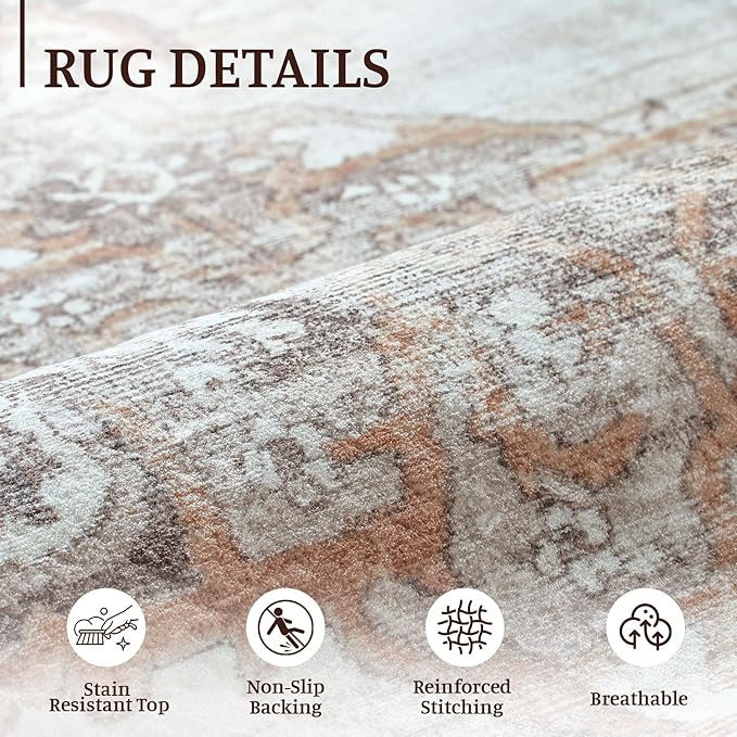 2x3 Rug Entryway Rugs: Washable Boho Vintage Small Rug Indoor Medallion Soft Non Slip Ultra Thin Non-Shedding Front Door Mat for Kitchen Bedroom (Brown, 2' x 3')