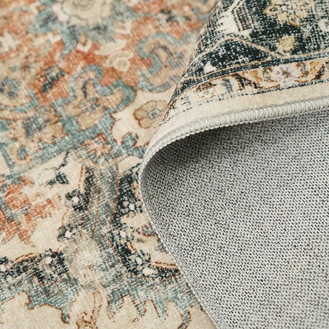2x3 Washable Area Rug Vintage - Living Room Farmhouse Oriental Rug Distressed Non-Slip Stain Resistant Carpet for Bedroom Dining Room Home Kitchen Office (2x3 Green)