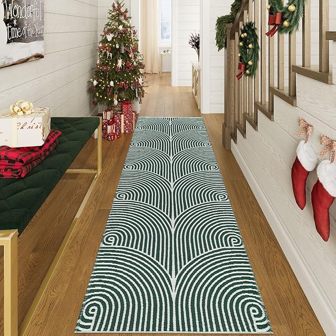 Tiffasea Washable Kitchen Runner Rug 2.6'x8' Hallway Rugs Green Entryway Runner Indoor, Reversible Farmhouse Cotton Hand-Woven Boho Laundry Room Rug Floor Carpet Runners for Bedroom Bathroom