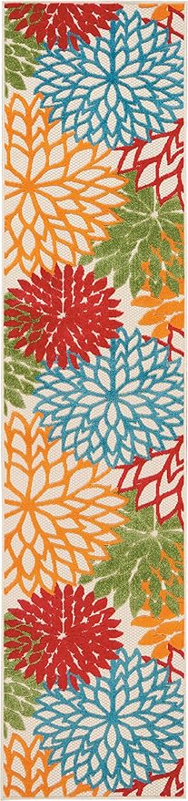 Nourison Aloha Indoor/Outdoor Floral Green Multicolor 2'3"X12' Area Rug Runner (2'x12')