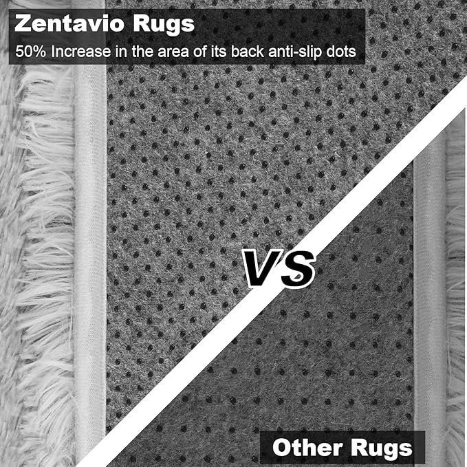 Zentavio Grey and White Area Rugs for Living Room Large Men Room Carpet 9x12 Bedroom Fluffy Furry Shag Aesthetic Plush High Pile Floor Rug for Kids Room Dorm Home Decor Tie-Dyed