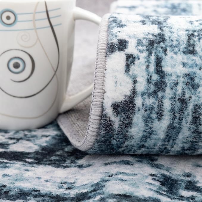 Carvapet Rugs for Living Room, Modern Abstract Low Pile Large Carpet with Rubber Backing, Foldable, Non Slip Machine Washable (7 x 5 Feet Rectangular, Blue Grey Area Rug)