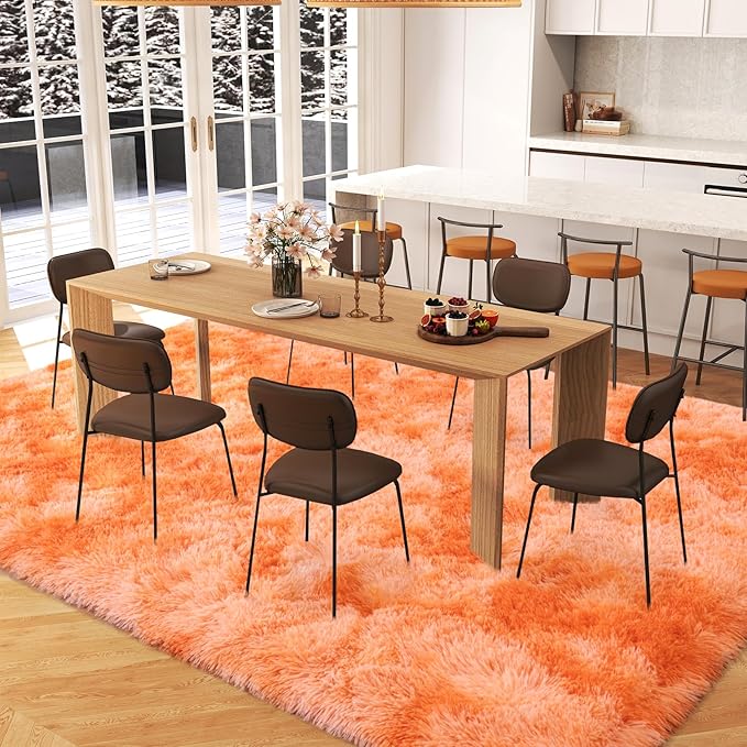8x10 for Living Room Rugs, Plush Thick Carpets for Boy and Girls Room, Modern Soft Shag Area Rugs for Bedroom, Non Slip, Large Indoor Carpet for Nursery Dorms Home Decor Aesthetic, Orange
