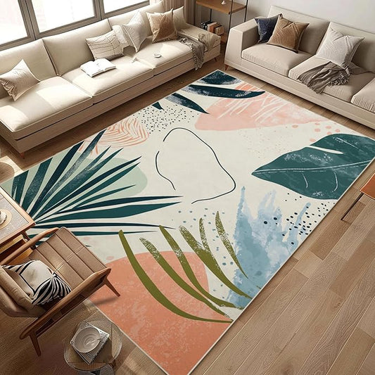 5x7 Area Rugs for Living Room Machine Washable Boho Botanical Rug Non Slip Printed Abstract Plant Rug Carpet Friendly Modern Rug for Bathroom Bedroom Dining Room Office