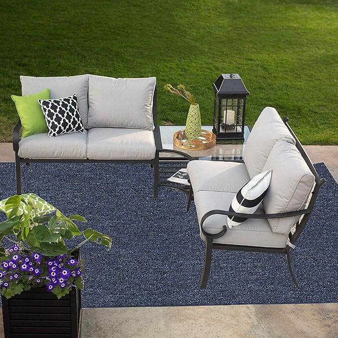 Ambiant Broadway Collection Pet Friendly Indoor Outdoor Area Rugs Blue - 20'' x 40'' Half Round, Stain & Fade Resistant, Easy Care, Pet & Kids Friendly, Made in USA, Perfect for Weddings