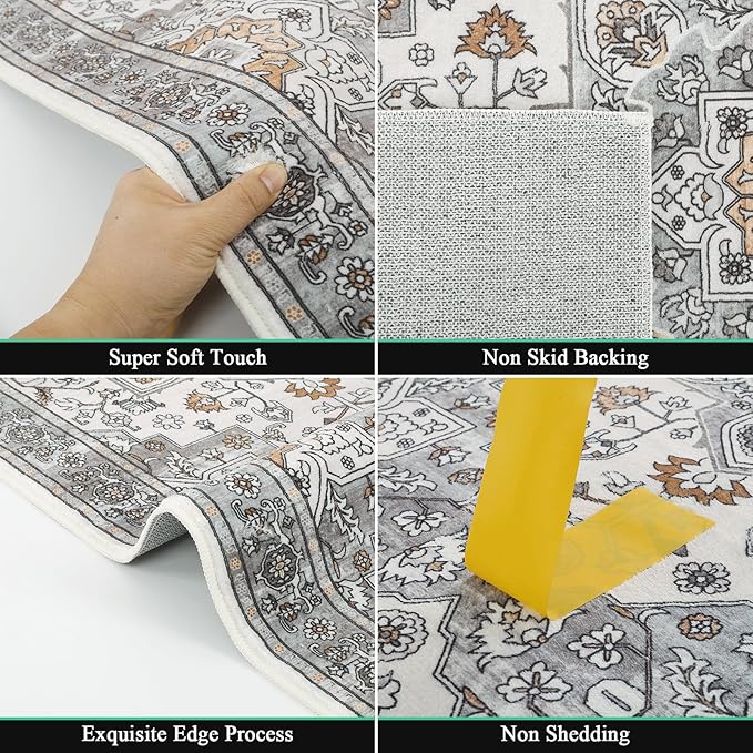 HEBE Hallway Runner Rug 2'x6' Washable Vintage Distressed Area Rugs Non Slip Laundry Rug Runner Boho Floor Carpet Runners for Hallways Entryway Laundry Room Kitchen Bathroom