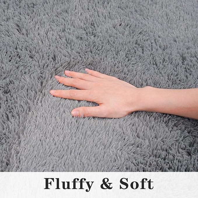 5'x7' Super Fluffy Rug for Bedroom, Modern Shag Grey Area Rugs, Soft and Cozy Plush Large Carpet for Kids, Girls Boys and Teens Decorations for Living Room Dorm Nursery Classroom, Grey