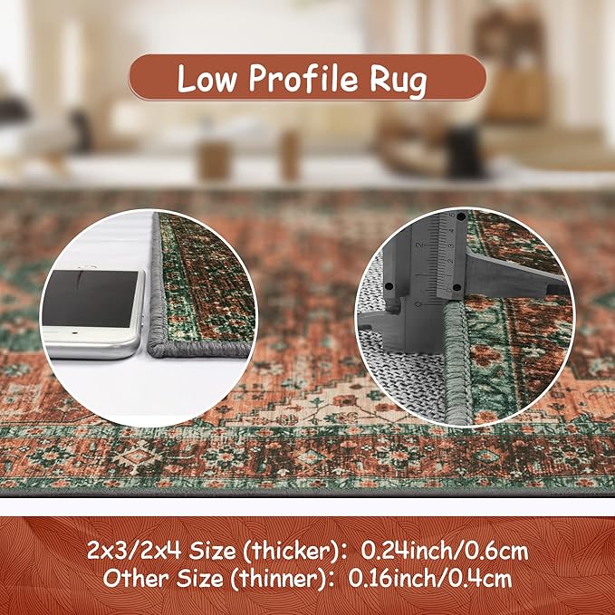 Moynesa Ultra-Thin Washable Rug - 2x4 Laundry Room Rug Non-Slip Kitchen Runner, Vintage Stain Resistant Non-Shedding Carpet for Bathroom, Living Room, Hallway, Brown