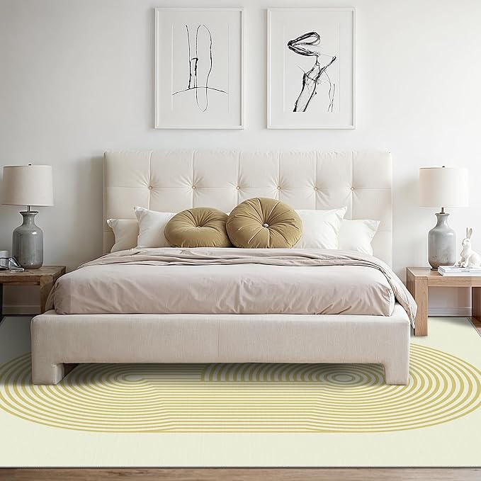 Bavni 5x7 Area Rugs, Abstract Machine Washable Rug Non Slip, Modern Printed Soft Living Room Rug, Stain Resistant Rugs for Bedroom, Dining Room, Beige Yellow Lines