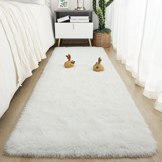 Tepook Soft Runner Rugs for Bedroom 2x6 ft with Rubber Backing, Cream Fluffy Rugs for Living Room, Shag Bedside Rug Fuzzy Plush Carpet for Room, Area Rug for Dorm Nursery Hallway Indoor Home Decor
