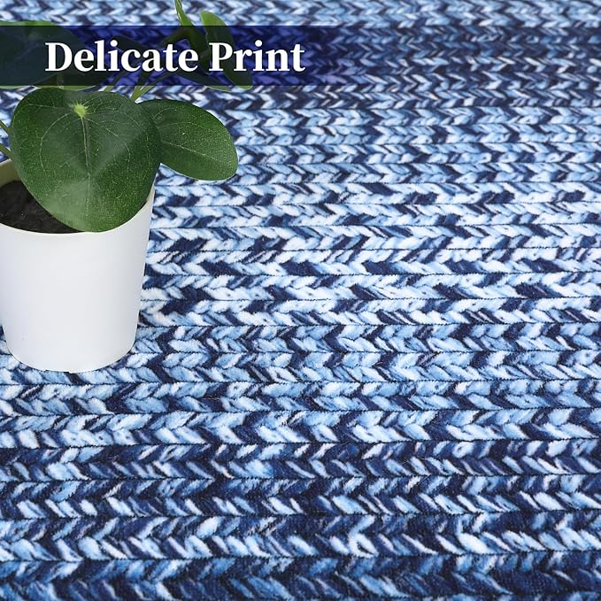 Washable Runner Rug 2x8 Bathroom Rugs Blue Modern Printed Braided Bedroom Rug Non Slip Geometric Area Rug Kitchen Rugs Stain Resistant Carpet for Laundry 2'x8' Navy Blue