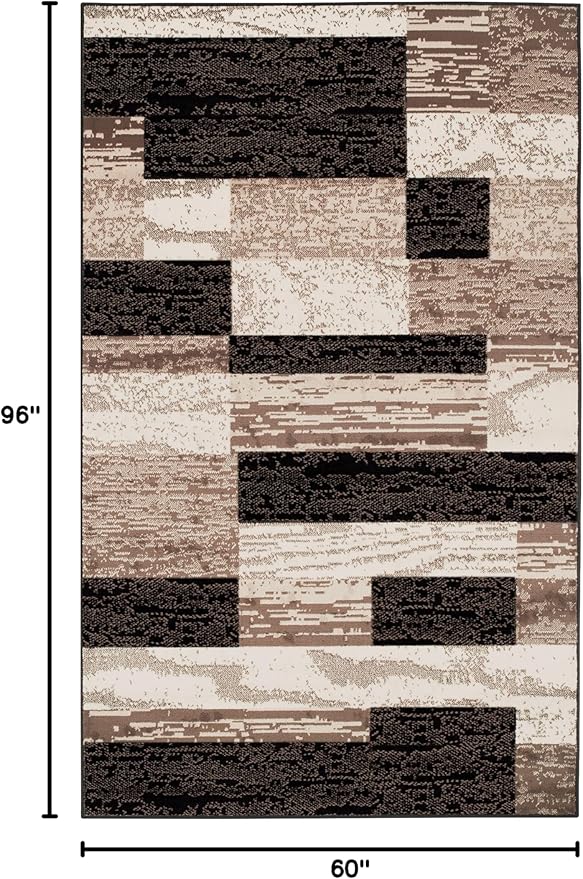 SUPERIOR Indoor Area Rug, Jute Backed, Modern Geometric Patchwork Floor Decor for Bedroom, Office, Living Room, Entryway, Hardwood Floors, Rockwood Collection, 5' x 8', Chocolate