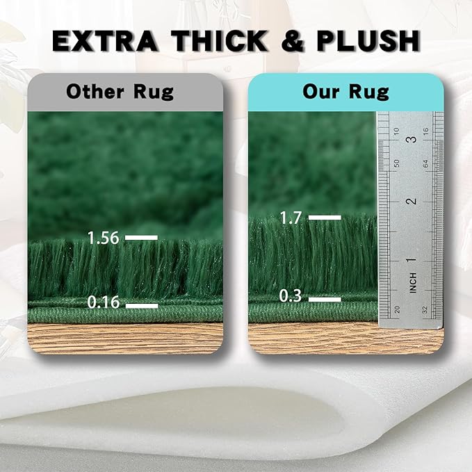 4x6 Area Rug for Bedroom, Green Rugs for Living Room Nursery Kids Room Dorm Home Decor Aesthetic, Fluffy Shaggy Rug with 4 Anti-Slip Carpet Tapes, Dark Green