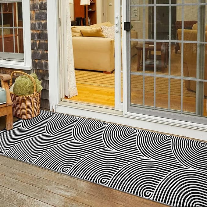 Tiffasea Kitchen Rugs 2.6'x8', Machine Washable Rug Runner Large Laundry Room Rug Extra Long Hallway Rug Cotton Woven Black and White Outdoor Carpet Runner for Entryway Doorway Bedroom
