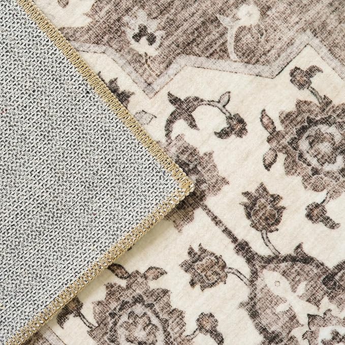 Washable Oriental Hallway Runner Rug - 3x20 Rugs for Living Room Soft Carpet for Bedroom Kitchen Waterproof Floral Distressed Indoor Stain Resistant Non-Shedding Floor Carpets (Beige, 3X20)