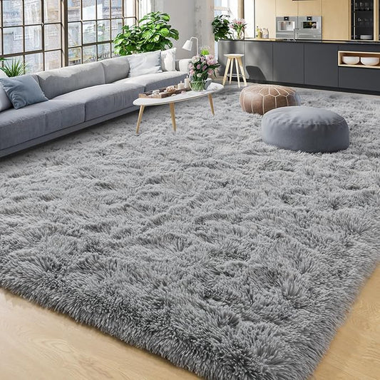 YJ.GWL Area Rugs for Living Room Bedroom, 5x8 Machine Washable Large Grey Carpet, Soft Fluffy Shaggy Thick Big Shag Indoor Floor Rug for Kids Boy and Girls Room Dorm Home Decor Aesthetic