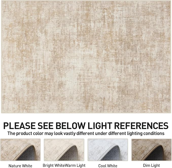 10x14 Area Rugs Washable Rug: Modern Abstract Living Room Rug Soft Anti-Skid Thin Carpet Indoor Floor Non-Shedding Carpets for Bedroom Dining Room Farmhouse Nursery Home Office Beige