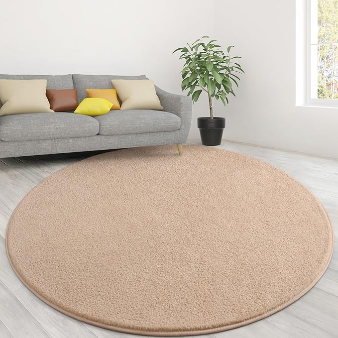 Lascpt Round Rug for Bedroom 7x7, Beige Circle Rug for Living Room Super Soft Thicken Memory Foam Circular Rug, Non-Slip Indoor Area Rug for Modern Home Decor, Round Carpet for Nursery Kid's Room