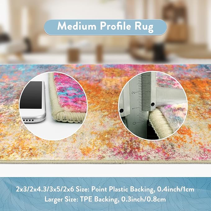 Lahome Modern Abstract Runner Rug - 2x6 Colorful Runners for Hallways Non Skid Laundry Room Rug Washable Carpet Runner, Rainbow Soft Non Slip Indoor Throw Runner for Bedroom Kitchen Bathroom