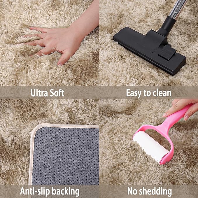 Upgrade Non-Slip Plush Rugs for Living Room, Soft Shaggy Carpets for Living Room, Fuzzy Rugs for Kids' Room, Perfect Decor for Modern Home Tie Dye Camel 6x9 Feet