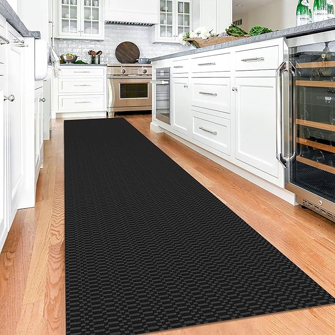KOZYFLY Washable Runner Rug 3x12 ft Hallway Kitchen Runner Rugs with Rubber Backing Bobo Non Slip Entryway Runner Indoor, Long Carpet Runners for Hall Kitchen Entryway, Black/Grey