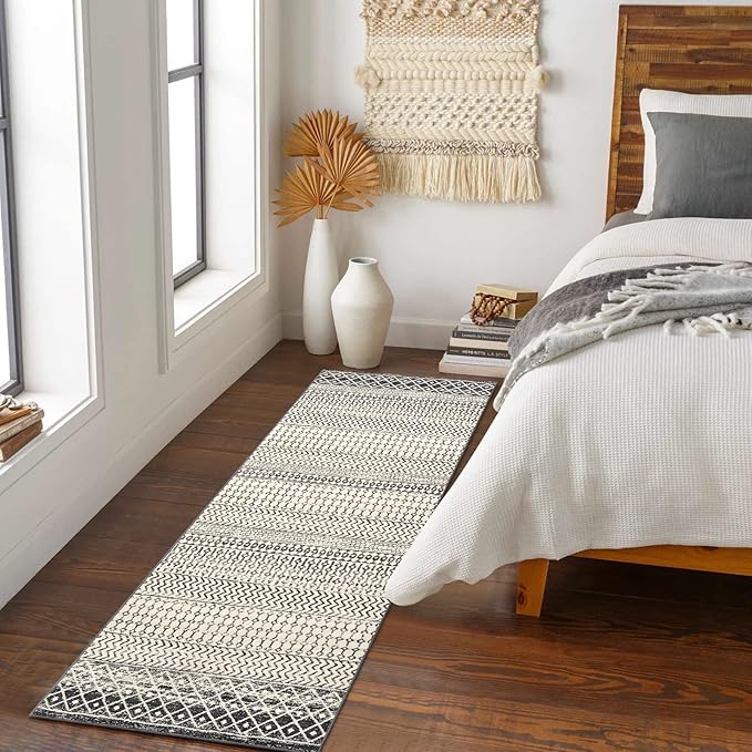 Moroccan Hallway Runner Rug, 2x8 Ultra Soft Runner Rugs with Rubber Backing Non Slip, Washable Bathroom Runner Rug Distressed Floor Carpet Runner for Entryway Kitchen Bedroom Laundry Room