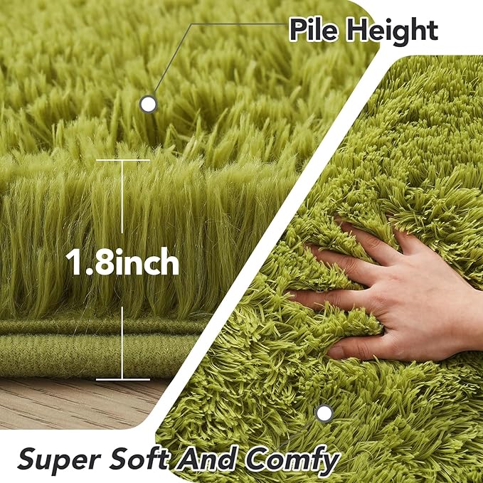 Green Area Rug for Living Room: 6x9 Fluffy Shag Carpet-Modern Fuzzy Furry Plush Soft Rugs for Kids Girls Room,Shaggy Rug for Living Room,Bderoom,Dorm Home Decor(6x9 Feet,Light Green)