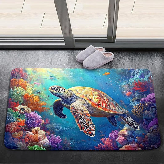 Sea Turtle Rug for Bedroom - Sea Turtle Ocean Animal Prints Carpet Rug for Kids Boys Room Underwater Ocean Theme Decor, 35" L x 23" W