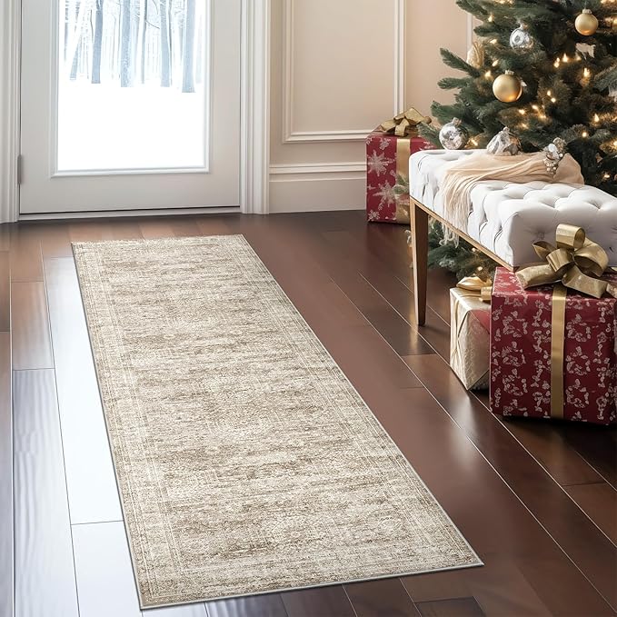 Runner Rug 2'x6' Washable Non-Slip Runner Rugs for Kitchen Bathroom Laundry Room Brown Vintage Floor Carpet Runners for Hallway Entryway