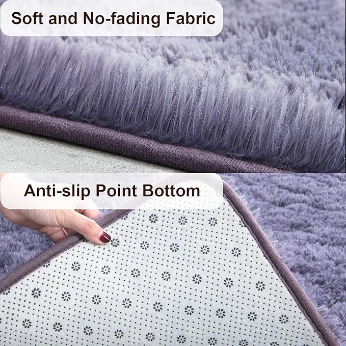 TWINNIS Super Soft Shaggy Rugs Fluffy Carpets 5x8 Feet, Indoor Modern Plush Area Rugs for Living Room Bedroom Kids Room Nursery Home Decor, Upgrade Anti-Skid Rectangular Fuzzy Rug, Grey Purple
