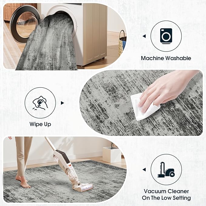 10x14 Area Rugs for Living Room: Soft Abstract Large Area Rug Non-Shedding Anti-Skid Stain Resistant Indoor Floor Modern Washable Rugs for Bedroom Dining Room Nursery Farmhouse Home Office-Black/Gray