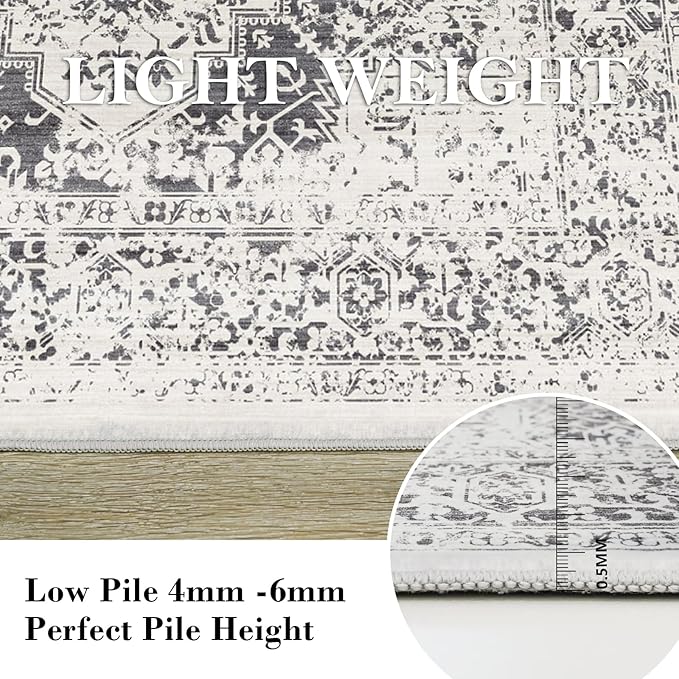 10x14 Large Area Rug - Vintage Washable Rug for Living Room with Non-Slip Low-Pile Traditional Medallion Border Rugs with Stain Resistant Foldable Retro Accent Indoor Thin Carpet