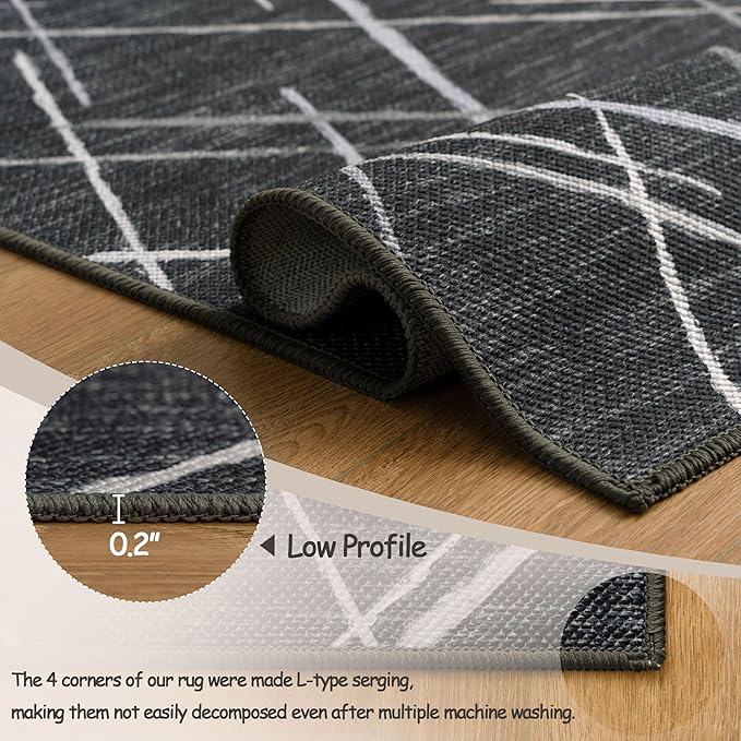 Runners for Hallways Kitchen Runner Rug Non Slip 2x6 Washable Runner Rugs No Pile Tear and Stain Resistance, Hand Woven Style Thin Runners for Hallways, Kitchen, Laundry, Bathroom- Black