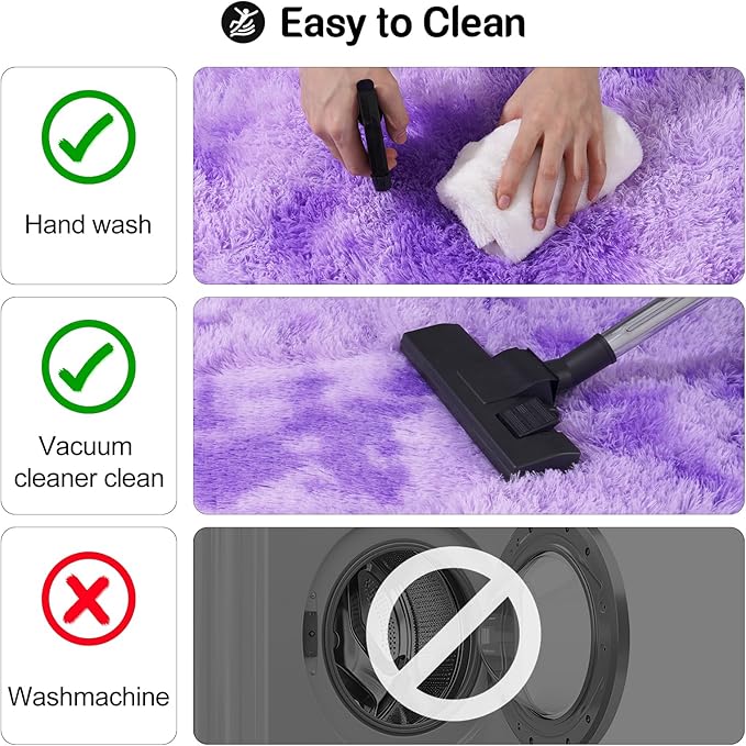 2x3 Rug for Bedroom, Fluffy Area Rugs for Living Room, Small Soft Shag Fuzzy Shaggy Carpets for Kids Boys and Girls Dorm with 4 Non-Slip Rug Tapes for Room Home Decor (2ftx3ft, Tie-Dyed Purple)