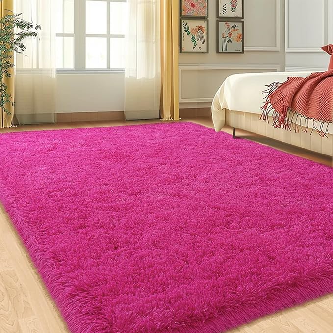 4x6 Hot Pink Rug for Bedroom Girls, Soft Fluffy Plush Shag Rugs for Kids Baby Bedside, Non-Slip Indoor Floor Thick Rugs, Living Room Nursery Dorm Home Decor Throw Carpet
