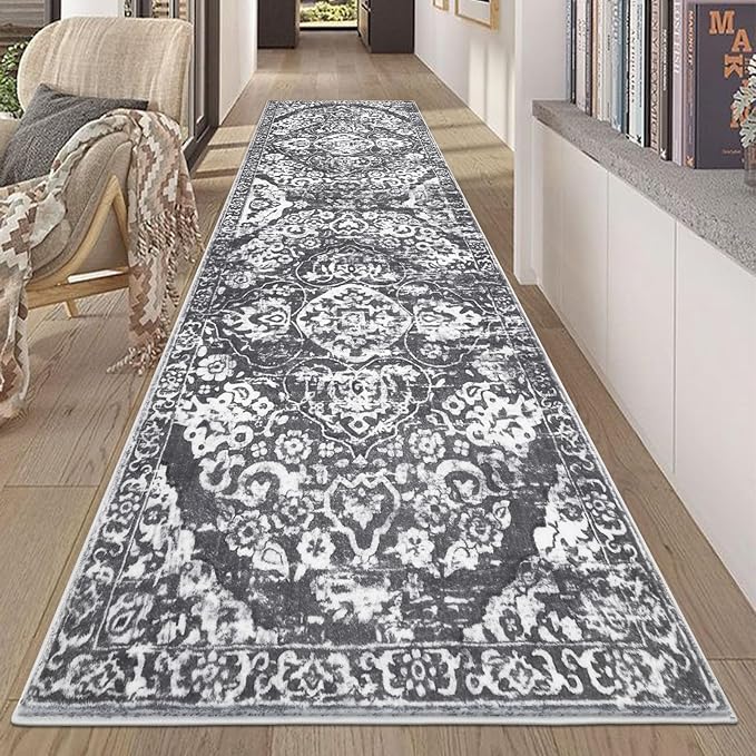 HEBE Hallway Runner Rug 2'8''x8' Washable Vintage Distressed Area Rugs Non Slip Laundry Rug Runner Boho Floor Carpet Runners for Hallways Entryway Laundry Room Kitchen Bathroom