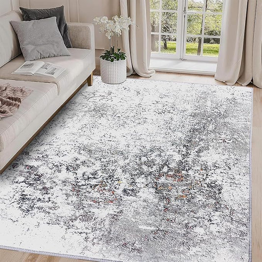 Washable Area Rug Living Room Rugs 5x7 Grey Kitchen Accent Rug Large Soft Abstract Rug Non-Slip Non-Shedding Low-Pile Indoor Floor Carpet for Bedroom Office Dining Room