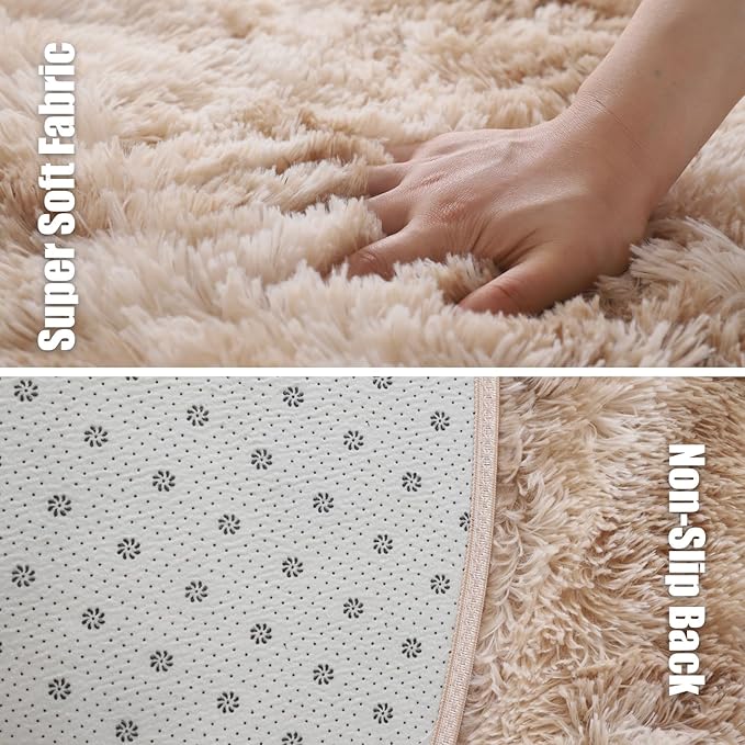 Tie-dye Beige Fluffy Round Rug,Soft Area Rugs for Girls Room,Shaggy Rugs 4'X4' for Living Room,Non Slip Circle Rug for Kids Bedroom,Shag Plush Nursery Carpets,Fuzzy Rug for Dorm,Room Decor Carpet