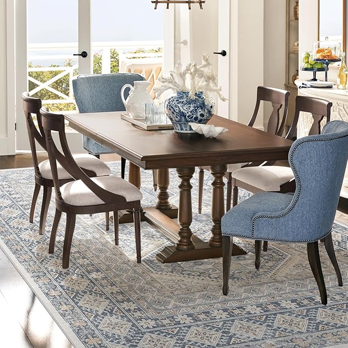 5x7 Area Rugs for Living Room:Washable Oriental Rug for Bedroom Dining Room Carpet 5 by 7 Indoor Non Slip Rubber Backing Neutral Nursery Dorm Home Office Kids 5X7 Blue