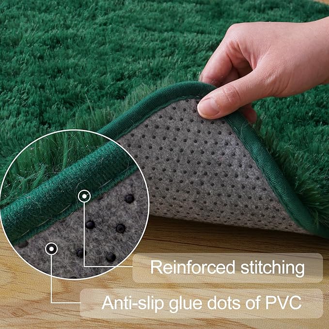 3x5 Area Rugs for Bedroom, Fluffy Soft Shag Rugs for Living Room, Small Fuzzy Plush Shaggy Carpets for Boys and Girls Dorm Room Home Decor Room Home Decor (3ft x 5ft, Dark Green)
