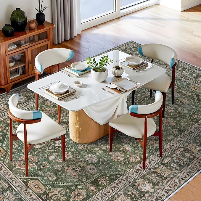10x14 Rug Living Room: Extra Large Washable Area Rugs Super Soft Distressed Oriental Rugs with Non Slip Backing Farmhouse Rug Low Pile Thin Stain Resistant Indoor Carpet 10x14 Green/Multi