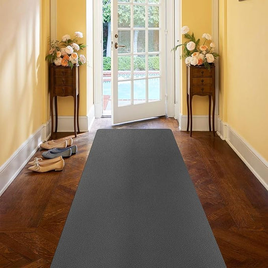 Hallway Runner Rug for Kitchen, 2'x6' Leather-Look Waterproof Vinyl Entryway Floor Mat, Washable Comfort Standing Mat for Bedroom, Bathroom, Laundry Room (Dark Gray)