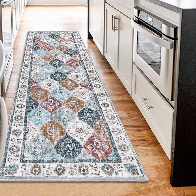HEBE Hallway Runner Rug 2'x6' Washable Vintage Distressed Area Rugs Non Slip Laundry Rug Runner Boho Floor Carpet Runners for Hallways Entryway Laundry Room Kitchen Bathroom