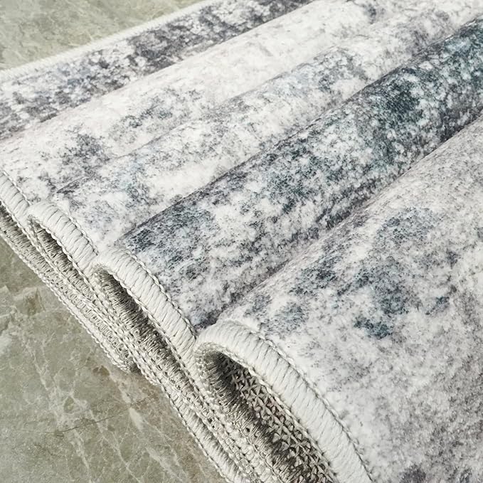 Washable Abstract Area Rug 3x5 - Rugs for Living Room Large Non Slip Indoor Entryway Rubber Backing Carpet Bedroom Kitchen Distressed Stain Resistant Floor Decor Mat Machine Washable 3x5 Blue