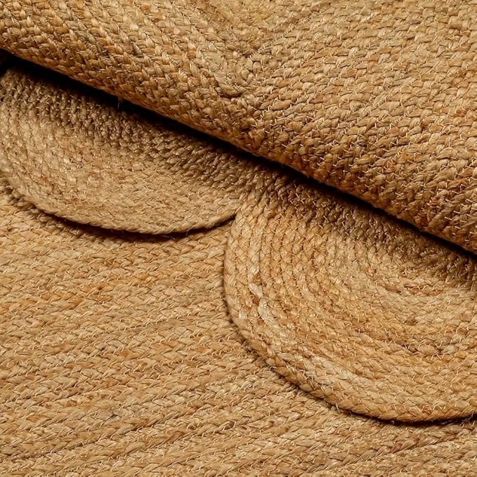GRUHUM Scalloped Jute Area Rug 4'x6' ft Natural Fibre Rectangular Handwoven Boho Reversible Farmhouse Soft Braided Rustic Vintage Rug Indoor EcoFriendly Livingroom Bedroom Kitchen Hallways Enterways