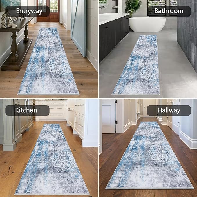 HEBE Hallway Runner Rug 2'x8' Washable Vintage Distressed Area Rugs Non Slip Laundry Rug Runner Boho Floor Carpet Runners for Hallways Entryway Laundry Room Kitchen Bathroom