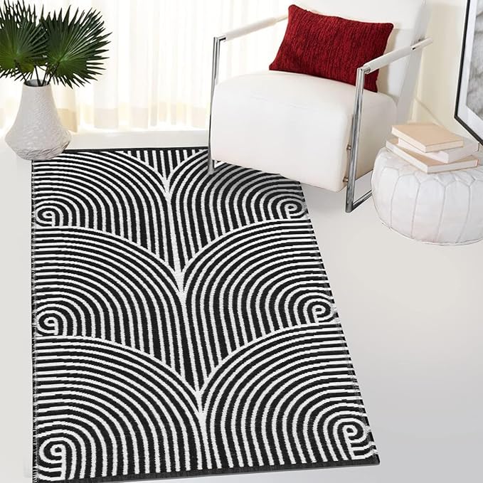Tiffasea Living Room Rugs 3'x5', Machine Washable Area Rugs Reversible Indoor Outdoor Rugs Cotton Woven Front Door Rug for Entryway/Laundry/Bathroom/Bedroom/Kitchen(Black and White)