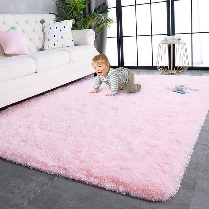 TWINNIS Super Soft Shaggy Rugs Fluffy Carpets, 5x8 Feet, Indoor Modern Plush Area Rugs for Living Room Bedroom Kids Room Nursery Home Decor, Upgrade Anti-Skid Rectangular Fuzzy Rug, Pink